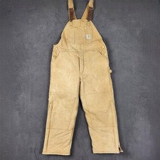 Carhartt Duck Bib Overalls Mens 40x30 Brown Quilt Lined Double Knee USA R03