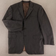 Burberry Jacket 42R M Gray Chalk Stripe 100% Wool Made in USA Saks Blazer