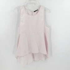 Signature Studio Pink Striped Scoop Neck Sleeveless Peplum Top Size Large