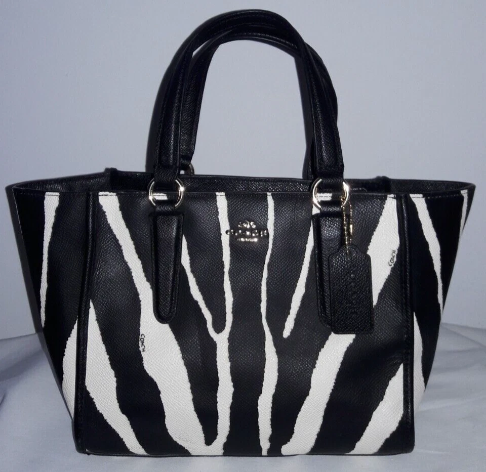 AUTH COACH CROSBY ZEBRA PRINTED LEATHER SATCHEL BAG PURSE 33525 BLACK/OFF WHITE