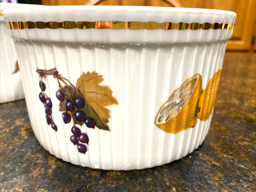 Set of 2 Royal Worcester Porcelain Fireproof Souffle Bowls Fruit Gold England - Picture 8 of 16