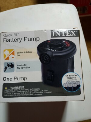Intex Quick fill Battery Pump for use indoor & out! nozzle fits any valve sz new