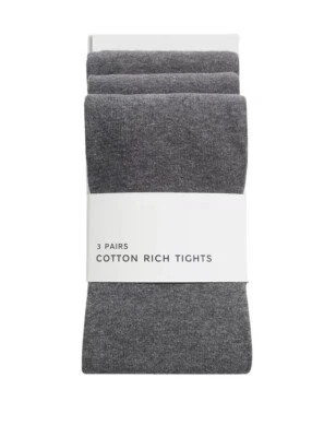 EX UK STORE® Mädchen 3er Pack graue Schulstrumpfhosen Ex MS Cotton Rich Schuluniform 3 bis 14 Jahre