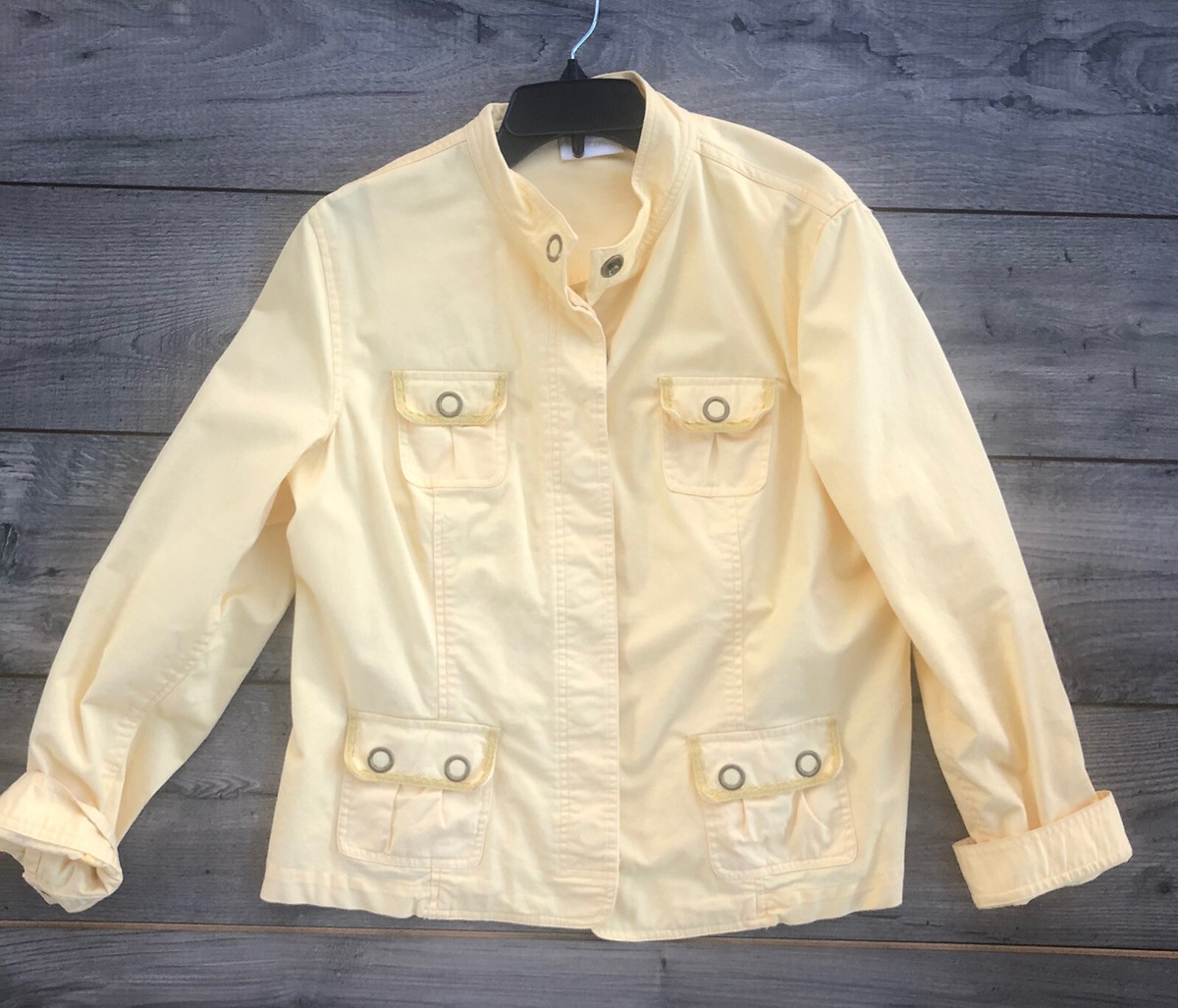 ジャケット・アウター 4-pocket design yellow cotton jacket Chico's yellow cotton/spandex snap front 4 pocket jacket SZ