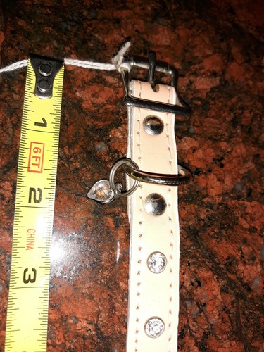 leather dog collar, 9 swarovski solitaire stones, coral peach, made in USA - Picture 5 of 7