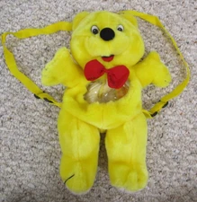 HARIBO Gold Bear Plush 13" Backpack Clear Heart Belly Red Bow Tie
