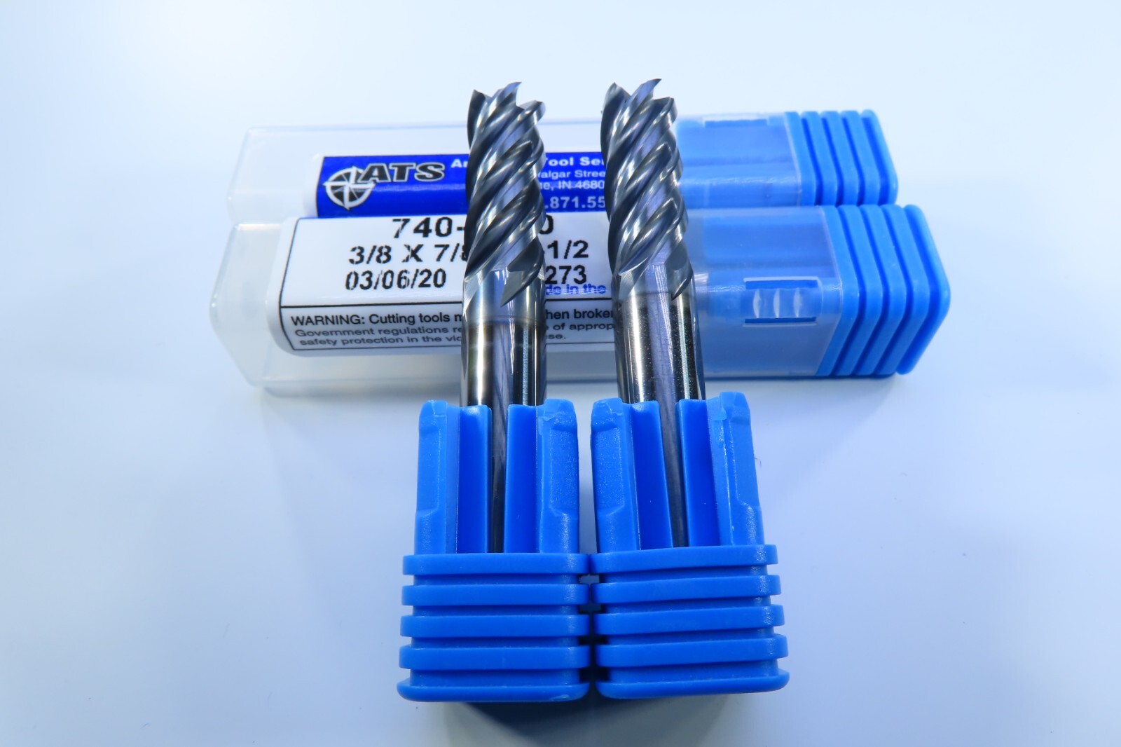 ( LOT ( 2 PCS } NEW 3/8" ATS SOLID CARBIDE 5 FLUTE MACHINIST END MILL