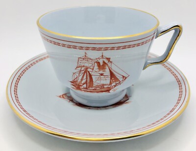 Vintage Spode England Trade Winds Red London Cup & Saucer 6139037 Sailing Ship