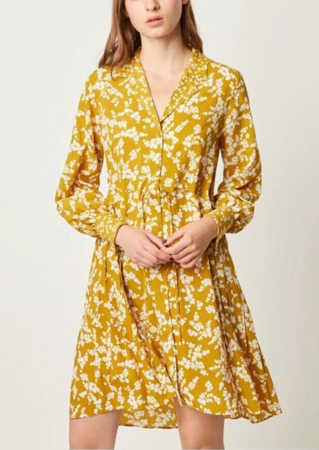 french connection floral shirt dress French Connection mini shirt dress with tie waist in yellow floral