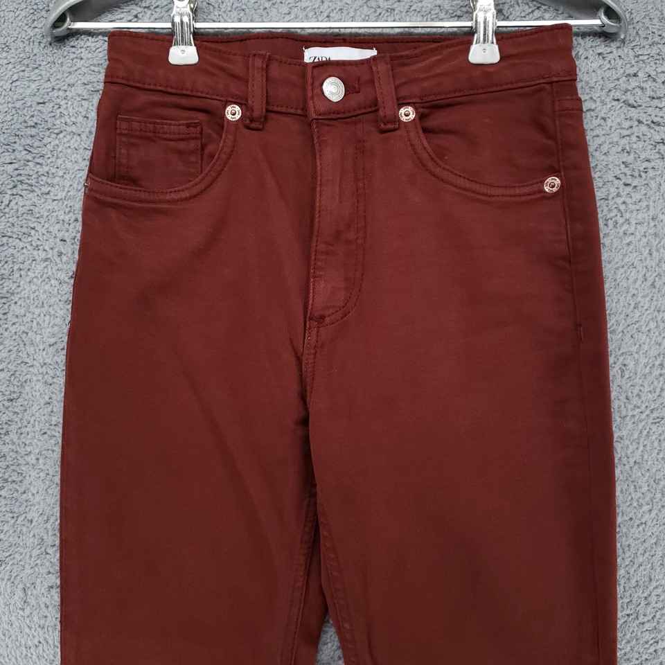 Zara Jeans Womens Size 2 Burgundy Destroyed Cut Off Mini Ankle Stretch