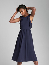 GAP NAVY BLUE FIT & FLARE MIDI RUFFLE SLEEVE DRESS #223846 NWT! 12