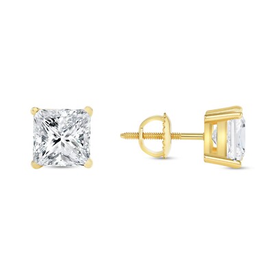 1,5 Princess Lab Created gewachsene Diamant Ohrringe massiv 14K Gelbgold F/VS Schraube