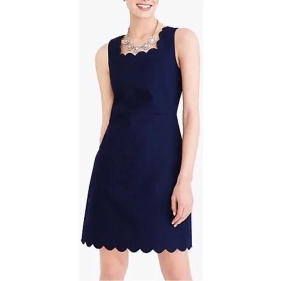 ワンピース Cotton Sleeveless Dress - Navy J.Crew Dress 4 Navy Blue Cotton Piqué Scalloped Edge Mini