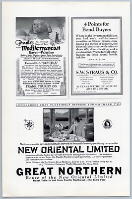 1925 Great Northern Railway Vintage Travel Ad New Oriental Limited Train