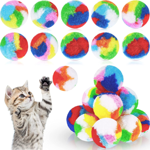 20 Pcs Soft Cat Balls - Assorted Colors Plush Yarn Puffs for Kittens 1.6 Inch"