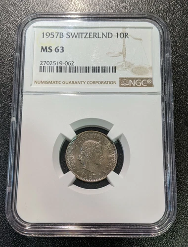 1957 MS63 Switzerland 10 Rappen NGC UNC KM 27