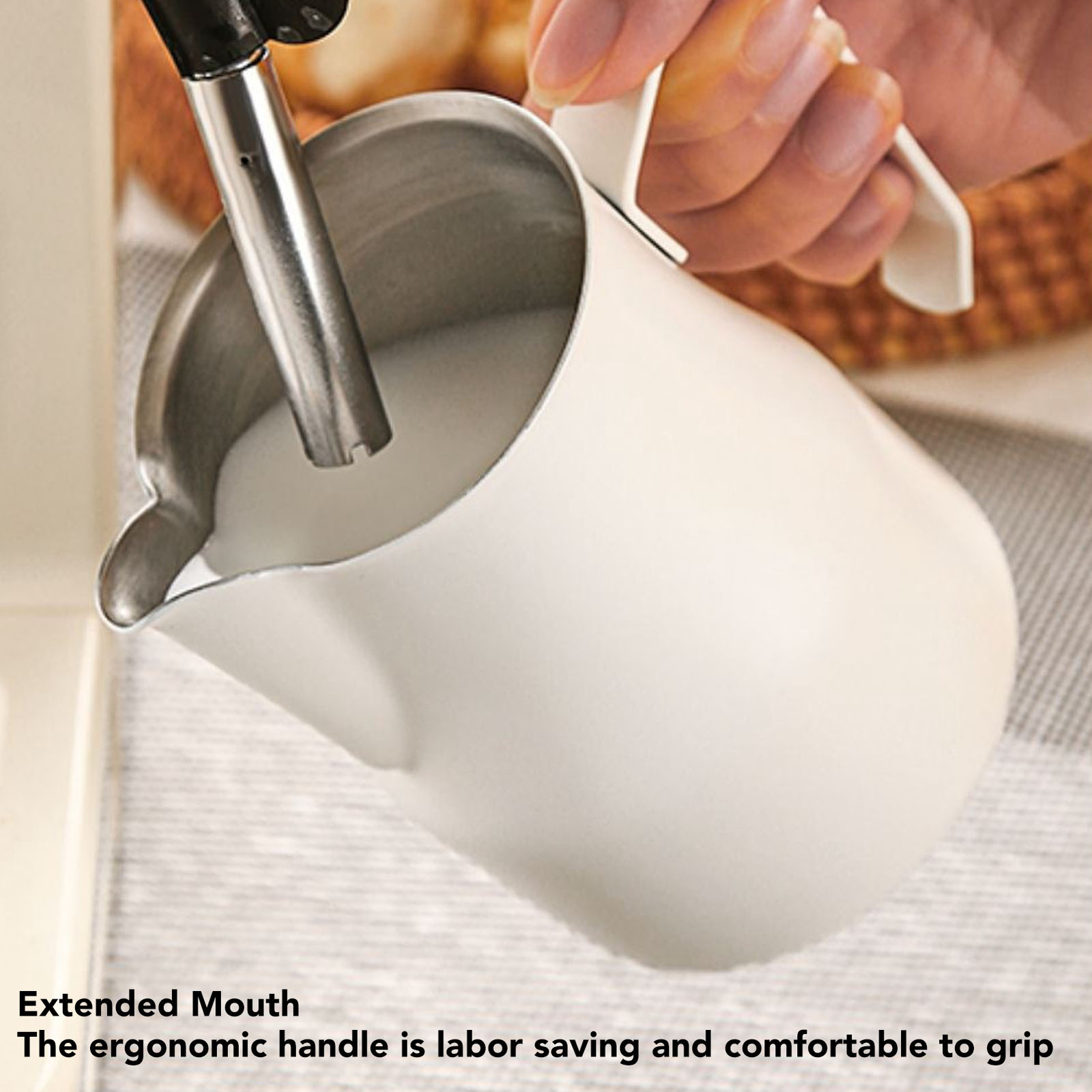 (14)Milk Frothing Pitcher 304 Stainless Steel Stain Resistant Scratch