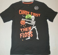 Boy's Halloween Candy First Skeleton Black Short Sleeve T-Shirt Sizes M-2XL