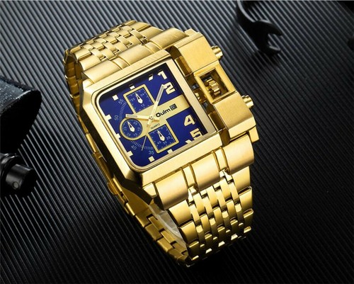 Top Brand Golden Oulm Men's Date Quartz Watch Stainless Steel Strap Wristwatch - Picture 2 of 15