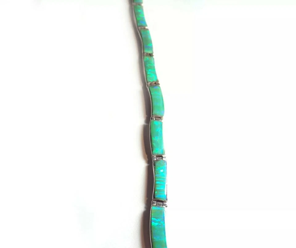 Pulsera tenis ópalo de fuego verde claro cadena plata esterlina joyería Foto 3 de 4