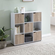 FineBuy Étagère de Rangement 89x91x29 cm Bibliothèque Blanche avec Porte Salon