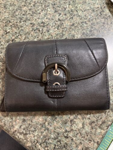 Coach Leather Black Wallet, Trifold, Buckle 5.5 X 4.25 Inches Zipper Works