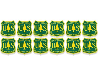 12 Pack 1 inch Green Yellow US Forest Serv. Stickers (Small Camp Hike RV decal)