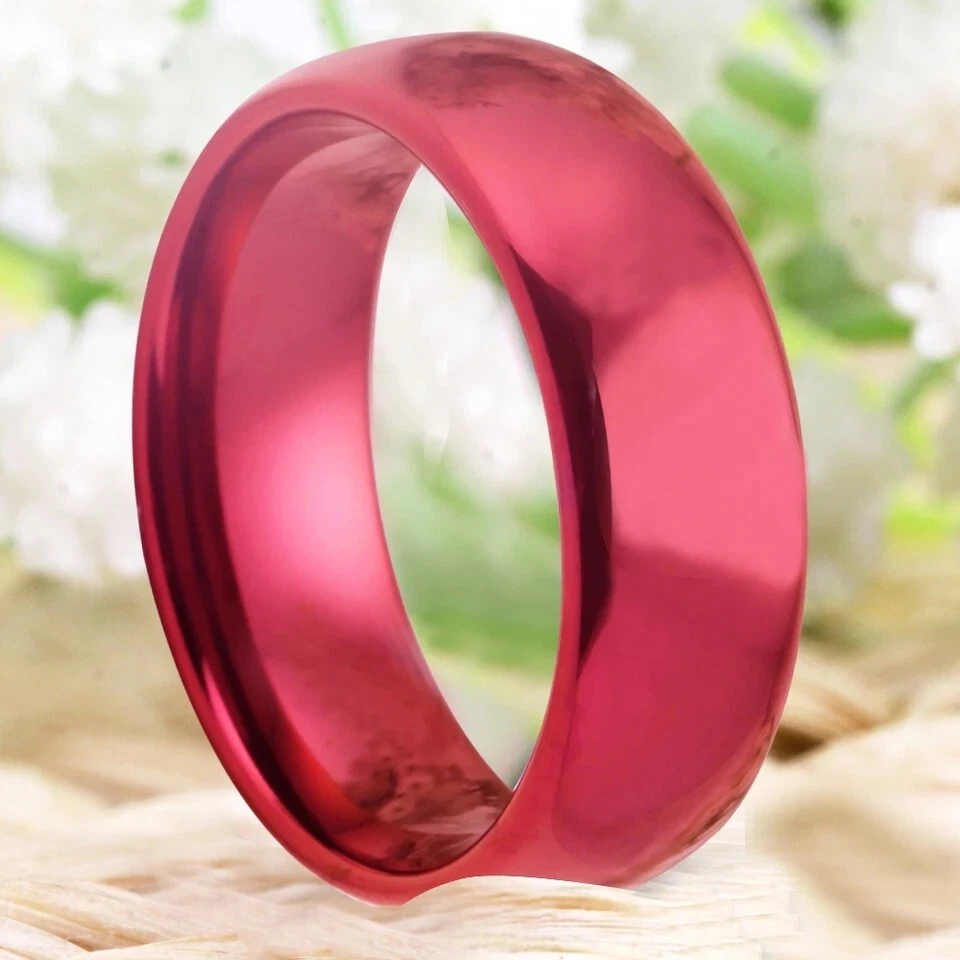 8MM Red Dome Tungsten Carbide Ring Wedding Band Ring Comfort Fit Ring Band - Image 3 of 4