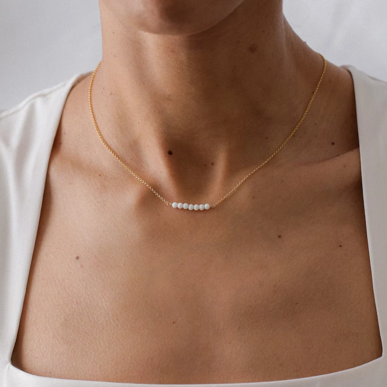 Ожерелье с натуральным крошечным опалом, сплошное серебро 925 пробы, богемное, нежное ожерелье. - Изображение 2 из 4