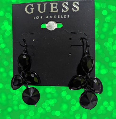 Guess Los Angeles Crystal Black Tone Drop Dangle Leaf Crystal Earrings Women's - Picture 3 of 3