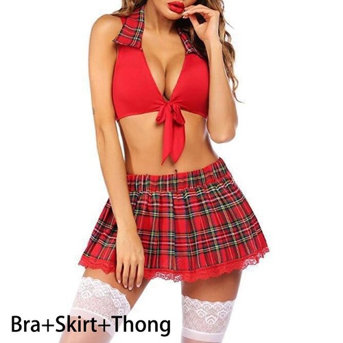 Energetic Student Girl Costume Sexy Plaid Skirt and Matching Lingerie Set - Picture 10 of 22