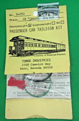 Tomar Industries HO #H-250 GN ''Cascadian'' Passenger Car Tailsign Kit - See Below