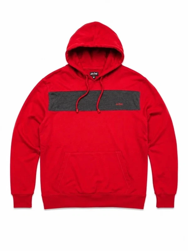 Lee Cooper Rojo Gris Sudadera con Capucha Pullover Bordado Logo Canguro Bolsillo XL