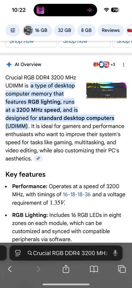 Crucial Ballistix 16GB (2x8GB) DDR4 3200MHz Desktop RAM Black CL16 - Image 4 of 4