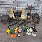 Vintage Playmobil Native American Lot 1974 Teepees Canoes Totem Pole Horses