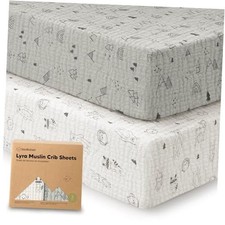 2-Pack Muslin Crib Sheets for Boys, Girls - 100 Organic Cotton Woodland