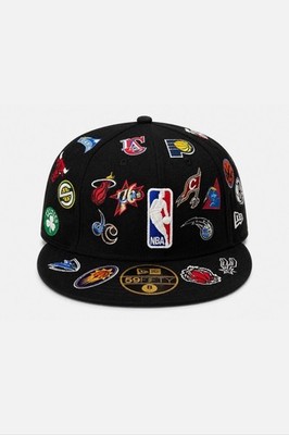 Vintage New Era All Teams All Over Embroidered Black NBA Fitted Hat Cap 8