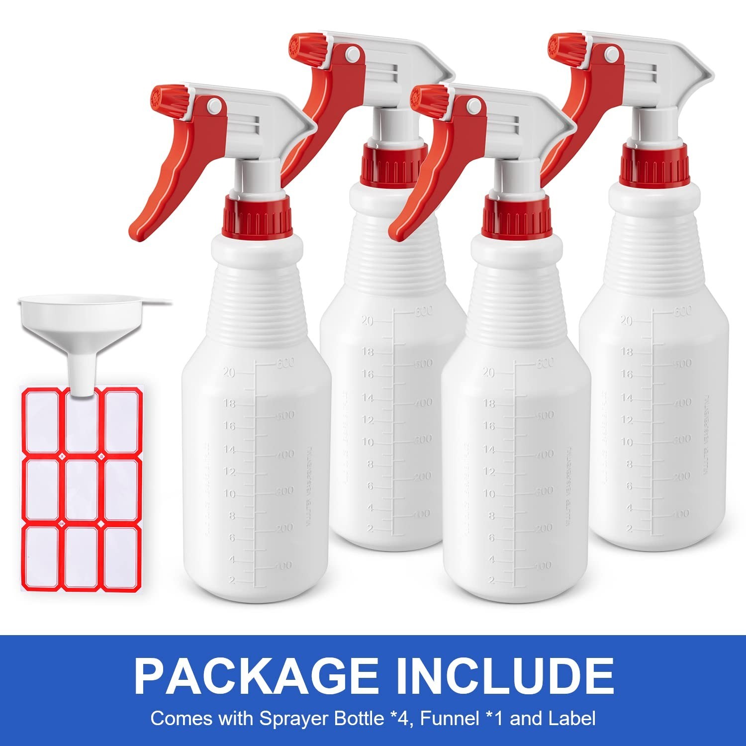 Bealee Spray Bottles 4 Pack 24 Oz Refillable Plastic Mist Stream