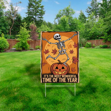 Halloween Yard Sign Skeleton Pumpkin Outdoor Decor Funny Fall Display