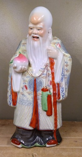 Vintage Chinese Porcelain Figurine Shou Lou God Of Long Life 11"