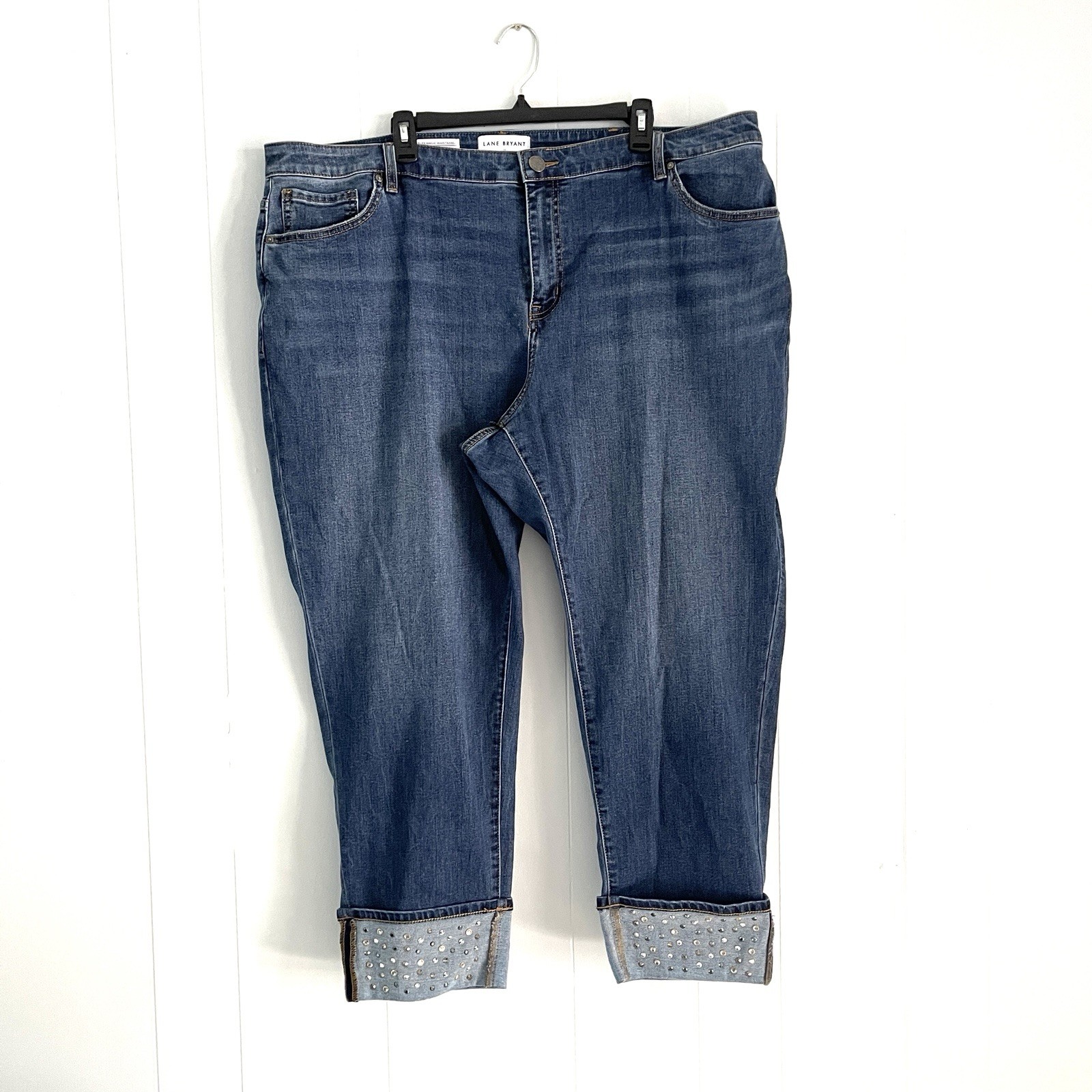 Lane Bryant Size 22 Mid-Rise Boyfriend Jeans with Flex Magic Waistband & Studded Cuffs  