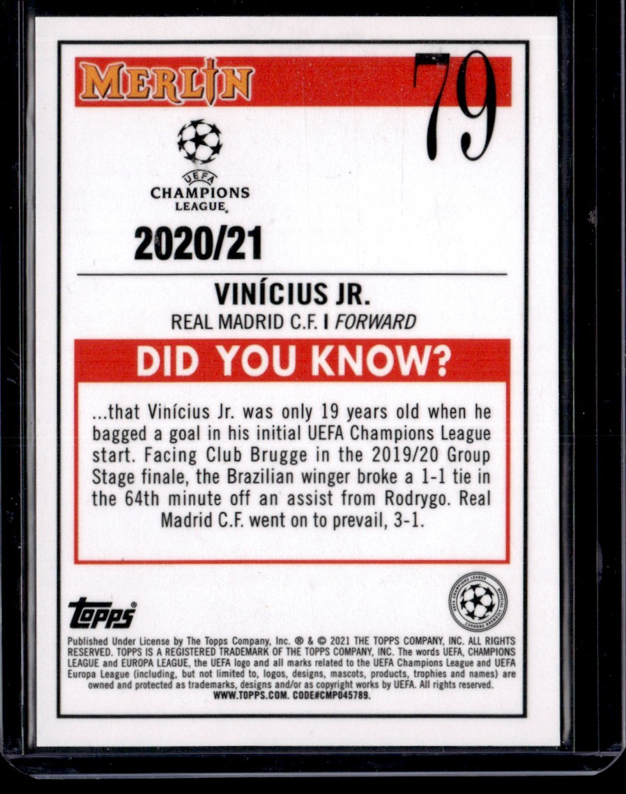 VINICIUS JR. 2021 TOPPS CHAMPIONS LEAGUE AQUA PRIZM REAL MADRID CF #NNO view 2