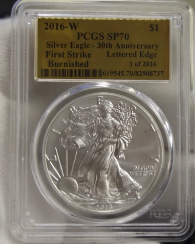 2016 W US Burnished Silver Eagle $1 1st Strike PCGS SP70 Gold Label