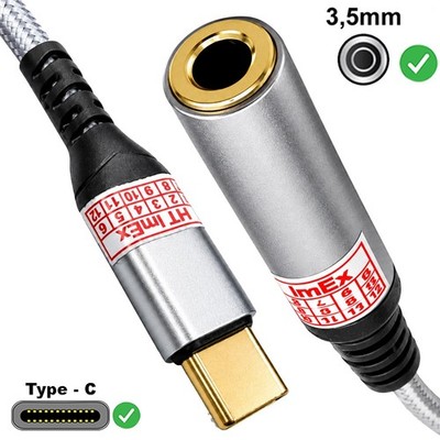 USB C Audio Adapter to 3.5mm Jack DAC HiFi Headset Mic Nylon Cable