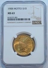 1908 Motto  $10 Gold TEN DOLLAR INDIAN  $10 NGC  MS63 !!!