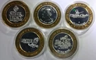 5 Various Coin Lot of $10 Ten Dollar Las Vegas Casino Gaming Tokens .999 Silver