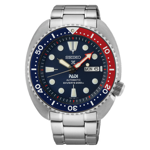 Seiko Padi Prospex Turtle Pepsi 45 mm Automatic Stainless Steel Watch SRPE99K1