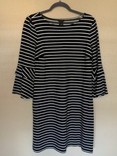 Ann Taylor Black And White Striped Ruffle Sleeve Shift Dress Size M