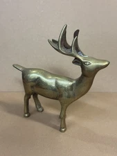 Vintage Brass Christmas Deer Leonard Solid MCM