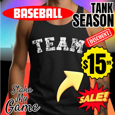 Mens Baseball Black Tank Top S to 2XL, Athletic Game Day Fan Shirt, Summer Tee
